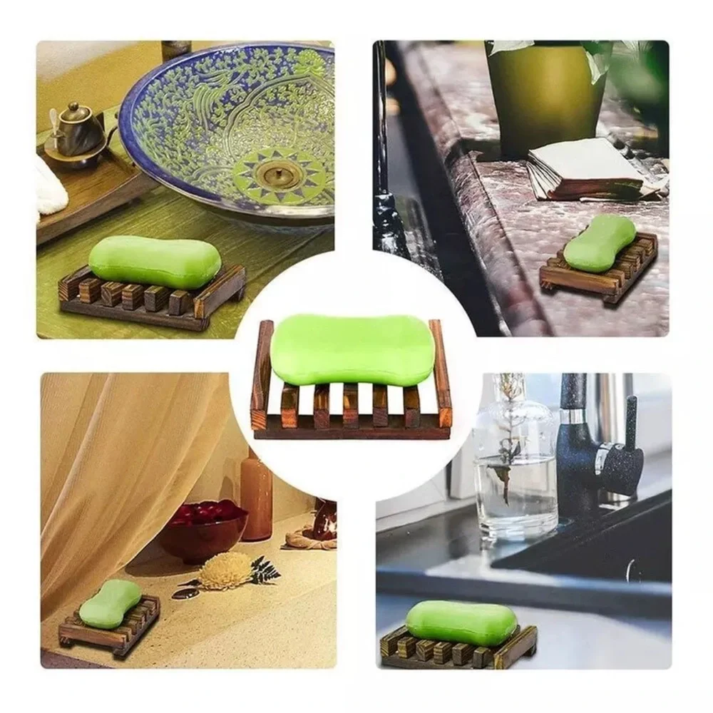 Set of 2 Wooden Bar Soap Dish Shower Holder Self Draining Design Bamboo Eco Love